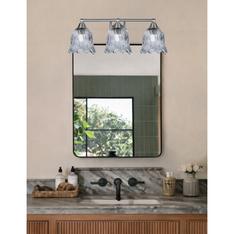 Toltec Paramount 3-Light Bath Bar | Brushed Nickel Steel and Smoke Bubble Glass | Bathroom Vanity & Powder Room | 8 x 8.75 in | Model 3423-BN-4232