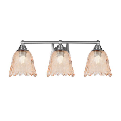 Toltec Paramount 3-Light Bath Bar | Brushed Nickel Steel and Amber Bubble Glass | Bathroom Vanity & Powder Room | 8 x 8.75 in | Model 3423-BN-4233
