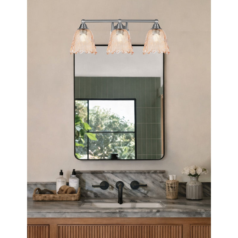 Toltec Paramount 3-Light Bath Bar | Brushed Nickel Steel and Amber Bubble Glass | Bathroom Vanity & Powder Room | 8 x 8.75 in | Model 3423-BN-4233