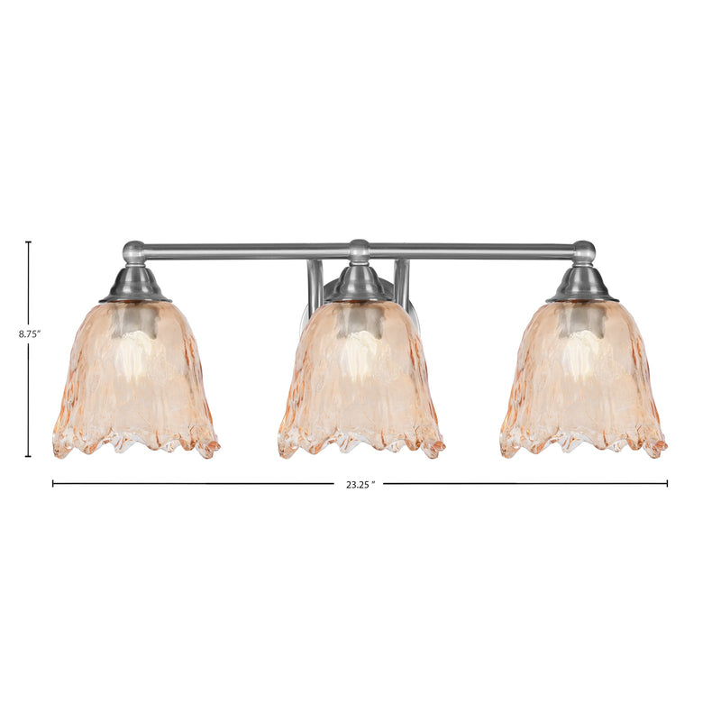 Toltec Paramount 3-Light Bath Bar | Brushed Nickel Steel and Amber Bubble Glass | Bathroom Vanity & Powder Room | 8 x 8.75 in | Model 3423-BN-4233