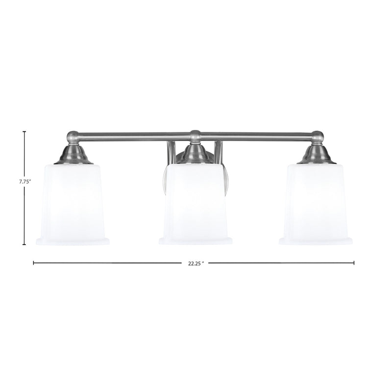 Toltec Paramount 3-Light Bath Bar | Brushed Nickel and White Opal Glass | Bathroom Vanity & Powder Room | 7.25 x 7.75 in | Model 3423-BN-5031