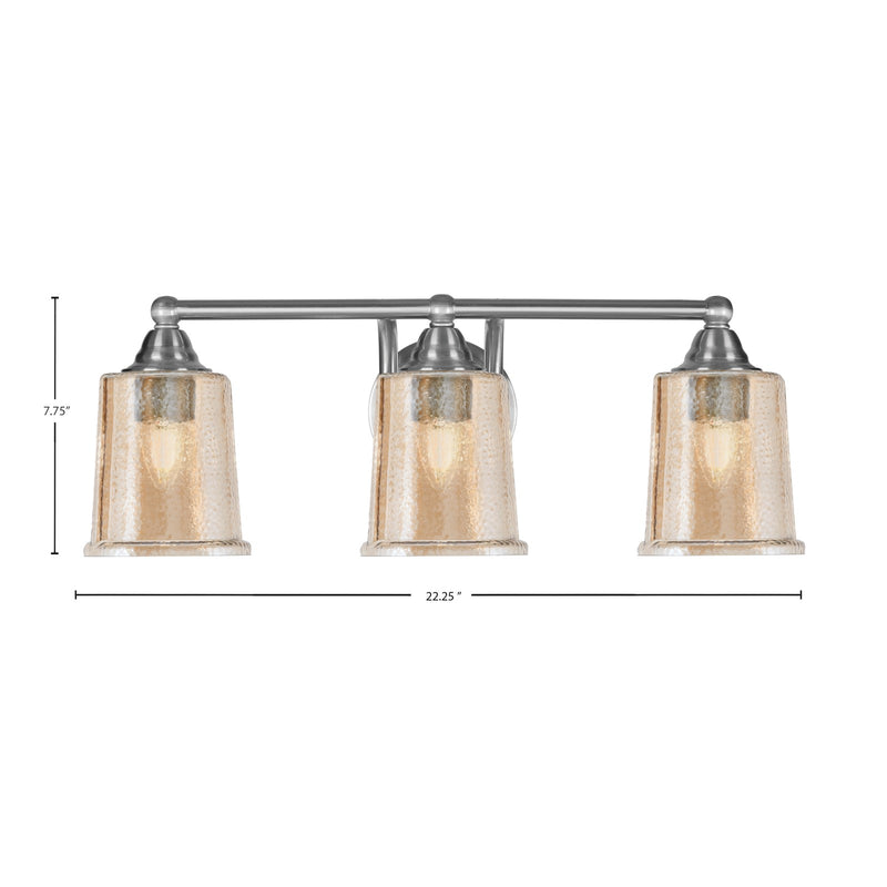 Toltec Paramount 3-Light Bath Bar | Brushed Nickel and Amber Bubble Glass | Bathroom Vanity & Powder Room | 7.25 x 7.75 in | Model 3423-BN-5033