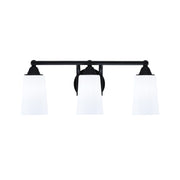 Toltec Paramount 3-Light Bath Bar | Matte Black Steel and White Opal Glass | Bathroom Vanity & Powder Room | 7.25 x 8.75 in | Model 3423-MB-261