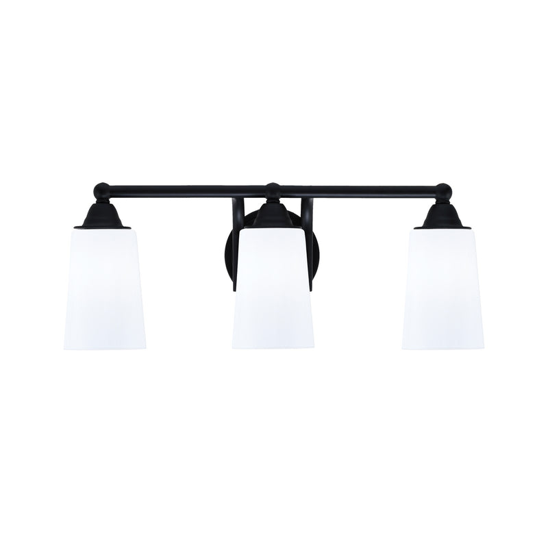 Toltec Paramount 3-Light Bath Bar | Matte Black Steel and White Opal Glass | Bathroom Vanity & Powder Room | 7.25 x 8.75 in | Model 3423-MB-261