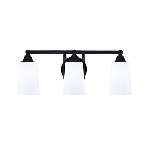 Toltec Paramount 3-Light Bath Bar | Matte Black Steel and White Opal Glass | Bathroom Vanity & Powder Room | 7.25 x 8.75 in | Model 3423-MB-261