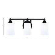 Toltec Paramount 3-Light Bath Bar | Matte Black Steel and White Opal Glass | Bathroom Vanity & Powder Room | 7.25 x 8.75 in | Model 3423-MB-261