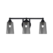 Toltec Paramount 3-Light Bath Bar | Matte Black Steel and Smoke Bubble Glass | Bathroom Vanity & Powder Room | 7.25 x 8.75 in | Model 3423-MB-262