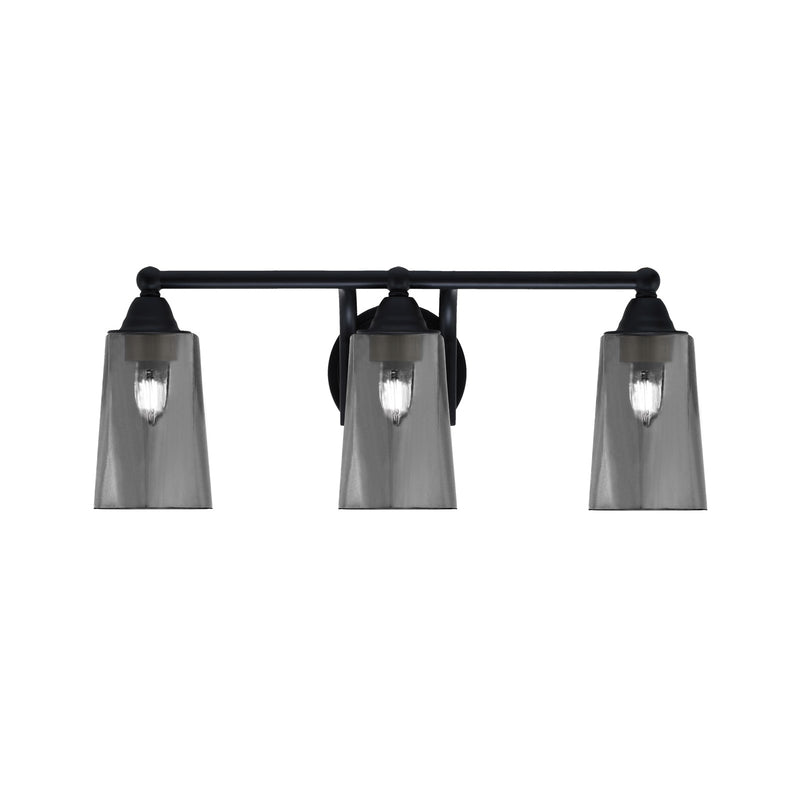 Toltec Paramount 3-Light Bath Bar | Matte Black Steel and Smoke Bubble Glass | Bathroom Vanity & Powder Room | 7.25 x 8.75 in | Model 3423-MB-262