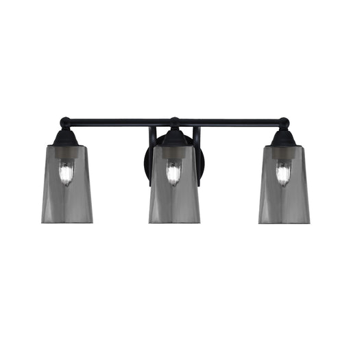 Toltec Paramount 3-Light Bath Bar | Matte Black Steel and Smoke Bubble Glass | Bathroom Vanity & Powder Room | 7.25 x 8.75 in | Model 3423-MB-262
