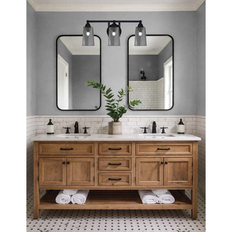 Toltec Paramount 3-Light Bath Bar | Matte Black Steel and Smoke Bubble Glass | Bathroom Vanity & Powder Room | 7.25 x 8.75 in | Model 3423-MB-262