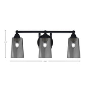 Toltec Paramount 3-Light Bath Bar | Matte Black Steel and Smoke Bubble Glass | Bathroom Vanity & Powder Room | 7.25 x 8.75 in | Model 3423-MB-262