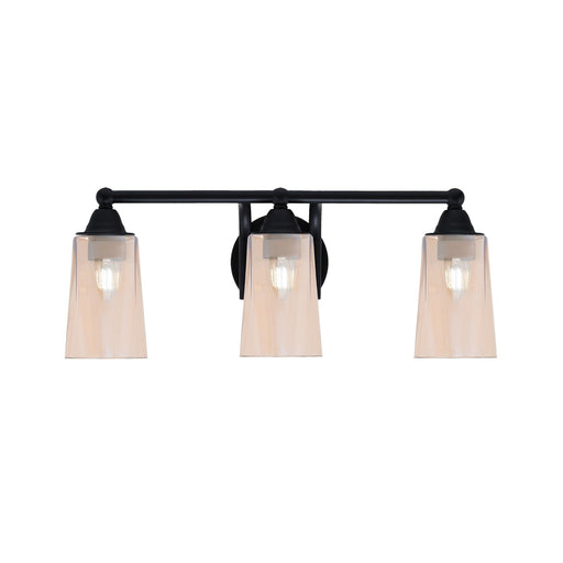 Toltec Paramount 3-Light Bath Bar | Modern Matte Black and Amber Gradient Glass | Bathroom Vanity & Powder Room | 7.25 x 8.75 in | Model 3423-MB-263