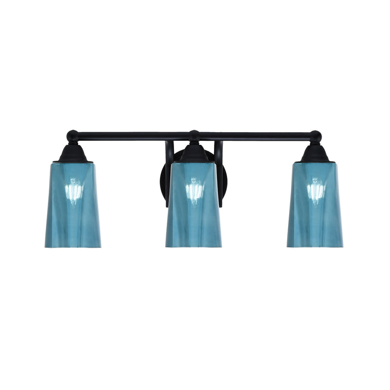 Toltec Paramount 3-Light Bath Bar | Modern Matte Black and Blue Gradient Glass | Bathroom Vanity & Powder Room | 7.25 x 8.75 in | Model 3423-MB-265