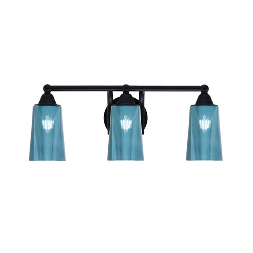 Toltec Paramount 3-Light Bath Bar | Modern Matte Black and Blue Gradient Glass | Bathroom Vanity & Powder Room | 7.25 x 8.75 in | Model 3423-MB-265