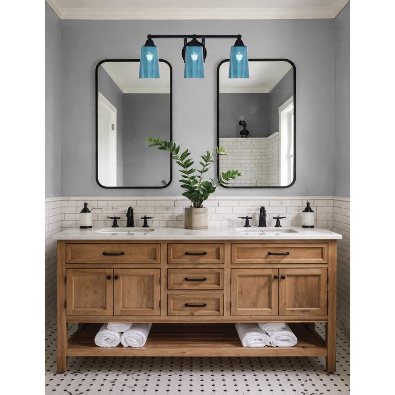 Toltec Paramount 3-Light Bath Bar | Modern Matte Black and Blue Gradient Glass | Bathroom Vanity & Powder Room | 7.25 x 8.75 in | Model 3423-MB-265