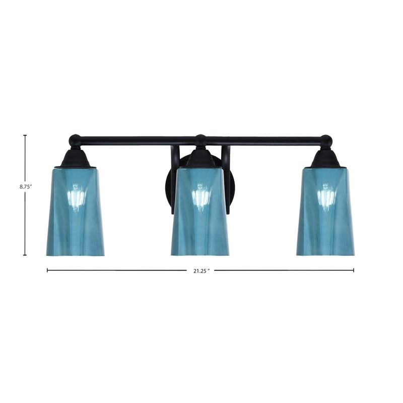 Toltec Paramount 3-Light Bath Bar | Modern Matte Black and Blue Gradient Glass | Bathroom Vanity & Powder Room | 7.25 x 8.75 in | Model 3423-MB-265