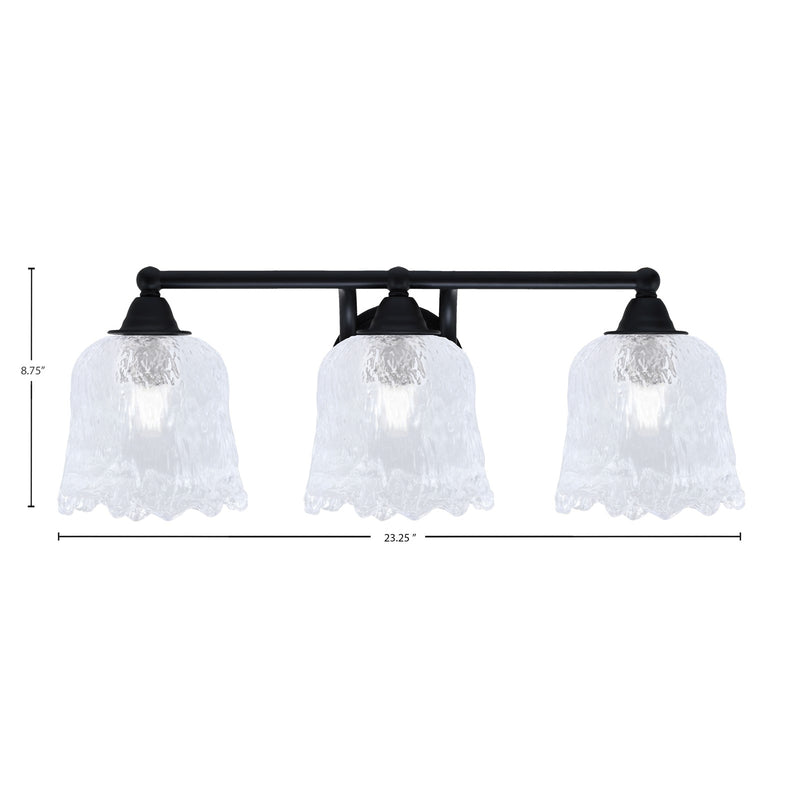 Toltec Paramount 3-Light Bath Bar | Modern Matte Black and Clear Lava Glass | Bathroom & Powder Room Vanity Light | 8 x 8.75 in | Model 3423-MB-4230
