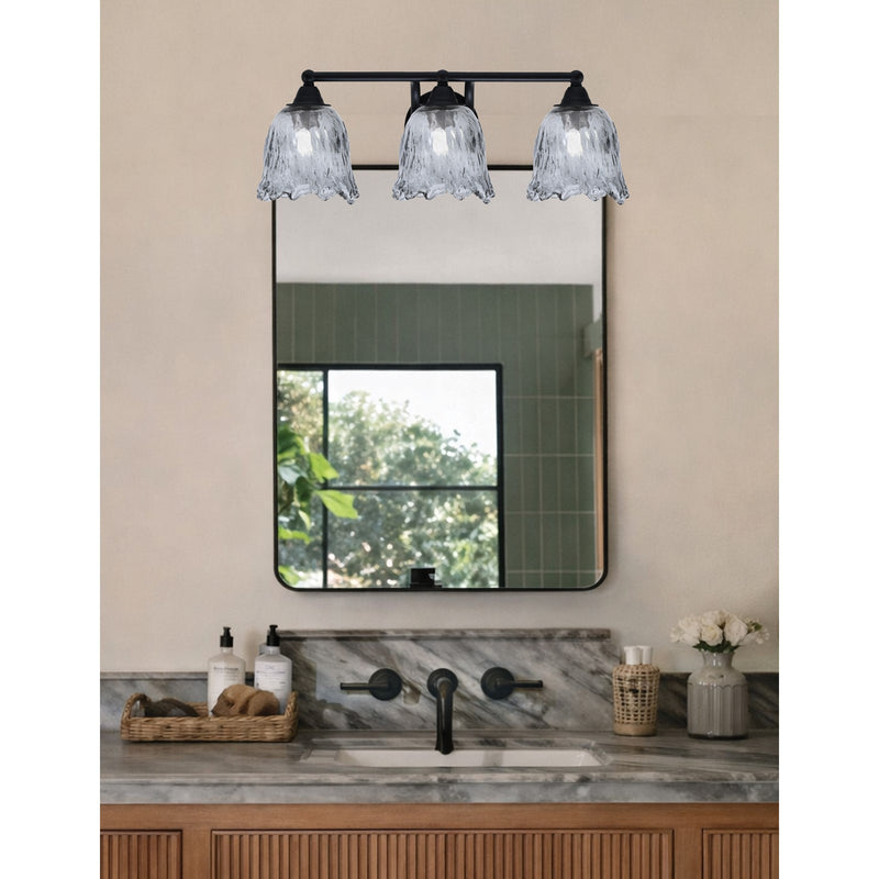 Toltec Paramount 3-Light Bath Bar | Modern Matte Black and Smoke Lava Glass | Bathroom & Powder Room Vanity Light | 8 x 8.75 in | Model 3423-MB-4232