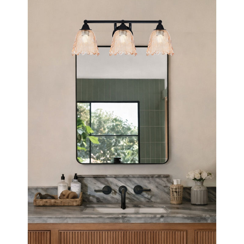 Toltec Paramount 3-Light Bath Bar | Modern Matte Black and Amber Lava Glass | Bathroom & Powder Room Vanity Light | 8 x 8.75 in | Model 3423-MB-4233