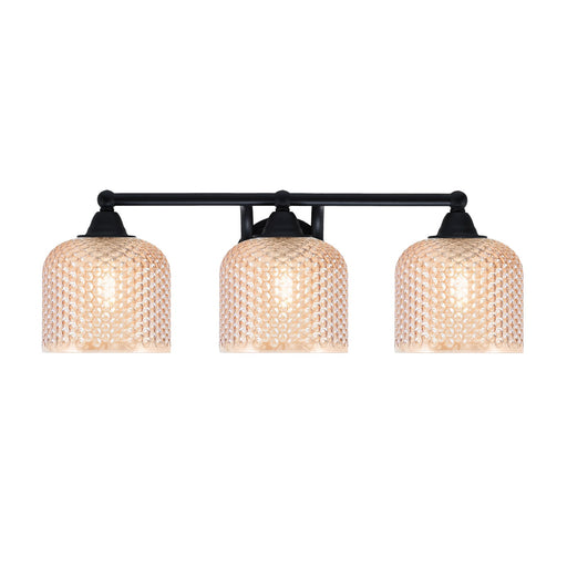 Toltec Paramount 22.75in 3-Light Bath Bar | Modern Matte Black Steel and Amber Textured Glass | Bathroom Vanity Light | 22.75 x 8.5 x 7.5 in | Model 3423-MB-4613