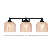 Toltec Paramount 22.75in 3-Light Bath Bar | Modern Matte Black Steel and Amber Textured Glass | Bathroom Vanity Light | 22.75 x 8.5 x 7.5 in | Model 3423-MB-4613