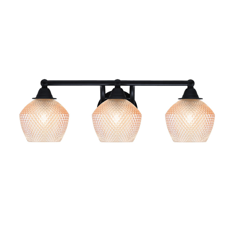 Toltec Paramount 23in 3-Light Bath Bar | Matte Black Steel and Amber Textured Glass | Bathroom Vanity | 22.75 x 8 x 7.5 in | Model 3423-MB-4623