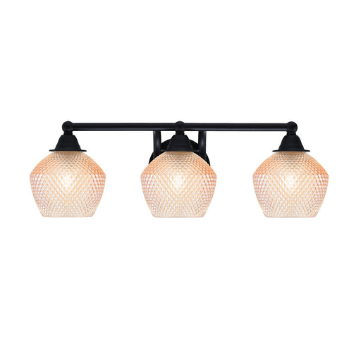 Toltec Paramount 23in 3-Light Bath Bar | Matte Black Steel and Amber Textured Glass | Bathroom Vanity | 22.75 x 8 x 7.5 in | Model 3423-MB-4623