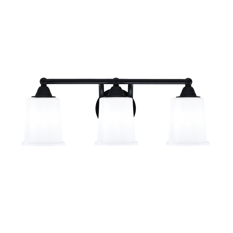 Toltec Paramount 3-Light Bath Bar | Modern Matte Black and White Opal Glass | Bathroom Vanity & Powder Room | 7.25 x 7.75 in | Model 3423-MB-5031