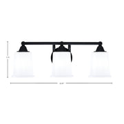 Toltec Paramount 3-Light Bath Bar | Modern Matte Black and White Opal Glass | Bathroom Vanity & Powder Room | 7.25 x 7.75 in | Model 3423-MB-5031