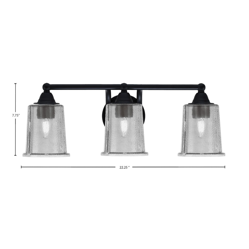 Toltec Paramount 3-Light Bath Bar | Modern Matte Black and Smoke Bubble Glass | Bathroom Vanity & Powder Room | 7.25 x 7.75 in | Model 3423-MB-5032