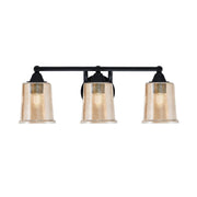 Toltec Paramount 3-Light Bath Bar | Modern Matte Black and Amber Bubble Glass | Bathroom & Powder Room Vanity Light | 7.25 x 7.75 in | Model 3423-MB-5033