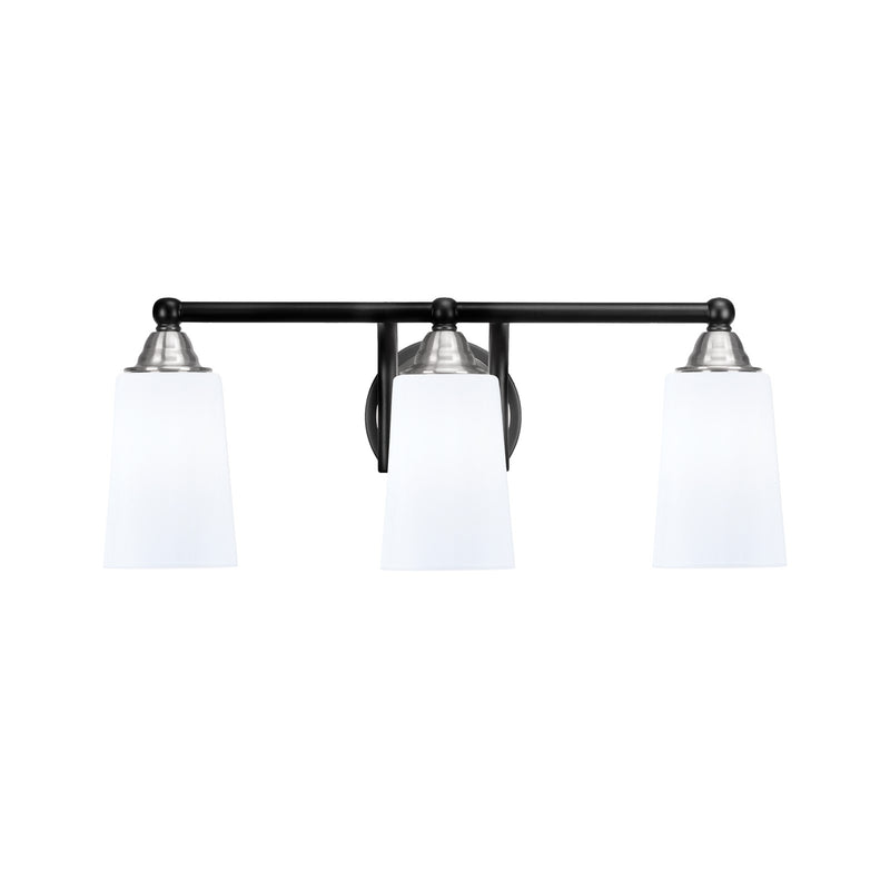 Toltec Paramount 3-Light Bath Bar | Matte Black & Brushed Nickel Steel and White Opal Glass | Bathroom Vanity & Powder Room | 7.25 x 8.75 in | Model 3423-MBBN-261