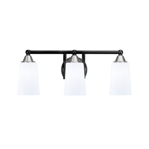 Toltec Paramount 3-Light Bath Bar | Matte Black & Brushed Nickel Steel and White Opal Glass | Bathroom Vanity & Powder Room | 7.25 x 8.75 in | Model 3423-MBBN-261