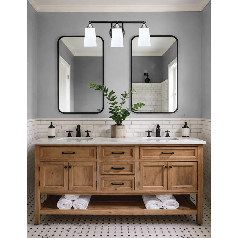 Toltec Paramount 3-Light Bath Bar | Matte Black & Brushed Nickel Steel and White Opal Glass | Bathroom Vanity & Powder Room | 7.25 x 8.75 in | Model 3423-MBBN-261