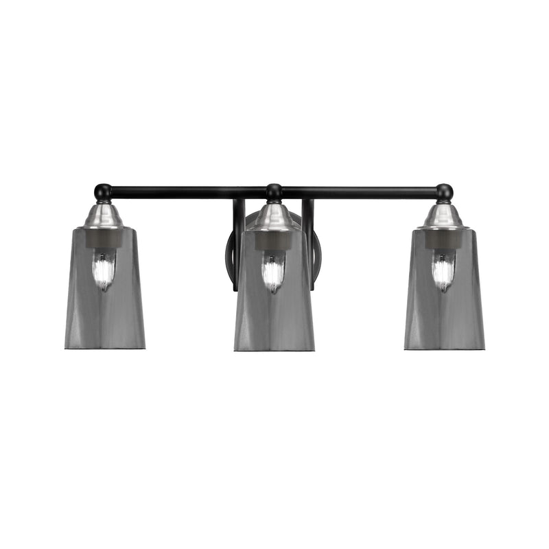 Toltec Paramount 3-Light Bath Bar | Matte Black & Brushed Nickel Steel and Smoke Bubble Glass | Bathroom Vanity & Powder Room | 7.25 x 8.75 in | Model 3423-MBBN-262