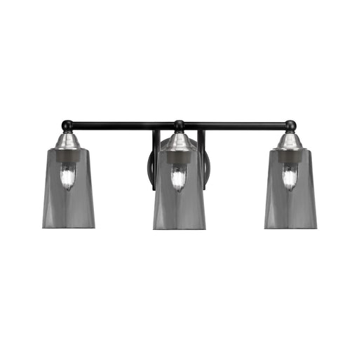 Toltec Paramount 3-Light Bath Bar | Matte Black & Brushed Nickel Steel and Smoke Bubble Glass | Bathroom Vanity & Powder Room | 7.25 x 8.75 in | Model 3423-MBBN-262