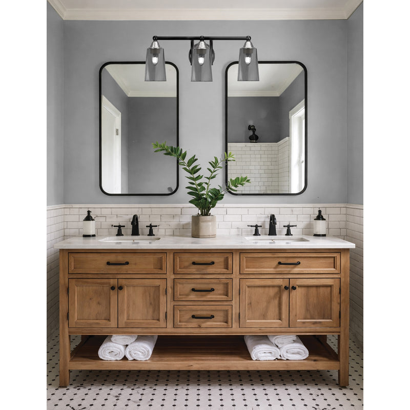 Toltec Paramount 3-Light Bath Bar | Matte Black & Brushed Nickel Steel and Smoke Bubble Glass | Bathroom Vanity & Powder Room | 7.25 x 8.75 in | Model 3423-MBBN-262