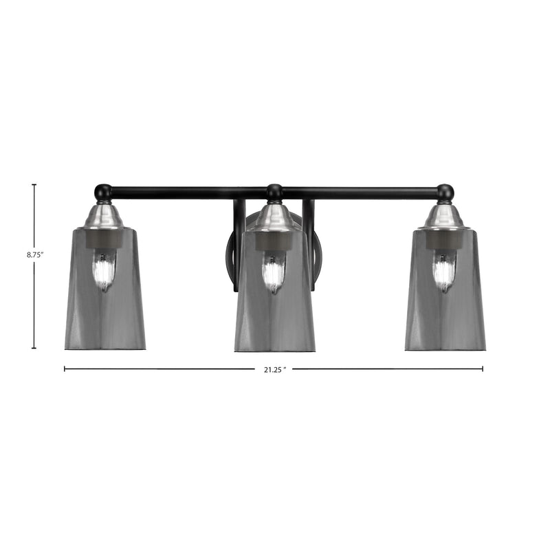 Toltec Paramount 3-Light Bath Bar | Matte Black & Brushed Nickel Steel and Smoke Bubble Glass | Bathroom Vanity & Powder Room | 7.25 x 8.75 in | Model 3423-MBBN-262