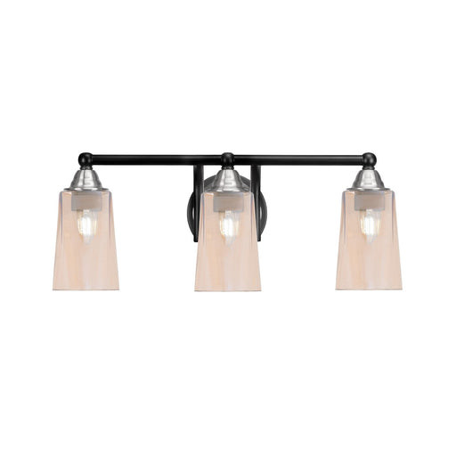 Toltec Paramount 3-Light Bath Bar | Matte Black & Brushed Nickel Steel and Amber Gradient Glass | Bathroom Vanity & Powder Room | 7.25 x 8.75 in | Model 3423-MBBN-263