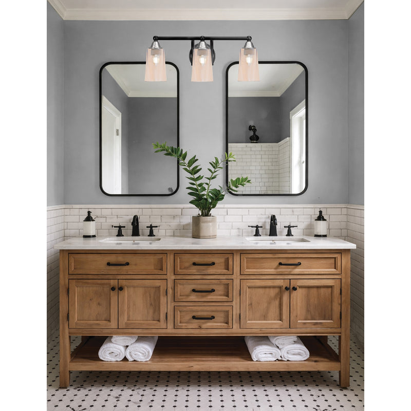 Toltec Paramount 3-Light Bath Bar | Matte Black & Brushed Nickel Steel and Amber Gradient Glass | Bathroom Vanity & Powder Room | 7.25 x 8.75 in | Model 3423-MBBN-263