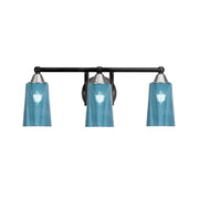 Toltec Paramount 3-Light Bath Bar | Matte Black & Brushed Nickel Steel and Blue Gradient Glass | Bathroom Vanity & Powder Room | 7.25 x 8.75 in | Model 3423-MBBN-265