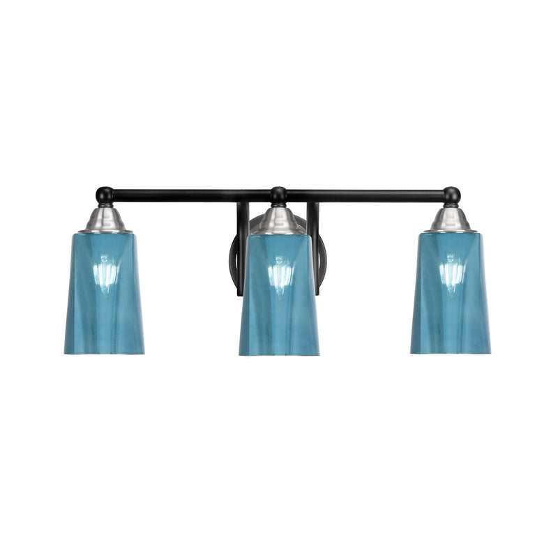 Toltec Paramount 3-Light Bath Bar | Matte Black & Brushed Nickel Steel and Blue Gradient Glass | Bathroom Vanity & Powder Room | 7.25 x 8.75 in | Model 3423-MBBN-265
