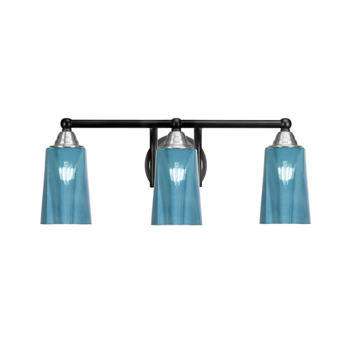 Toltec Paramount 3-Light Bath Bar | Matte Black & Brushed Nickel Steel and Blue Gradient Glass | Bathroom Vanity & Powder Room | 7.25 x 8.75 in | Model 3423-MBBN-265