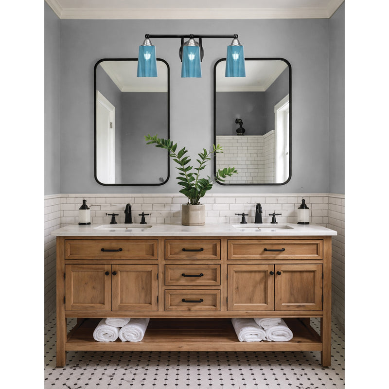 Toltec Paramount 3-Light Bath Bar | Matte Black & Brushed Nickel Steel and Blue Gradient Glass | Bathroom Vanity & Powder Room | 7.25 x 8.75 in | Model 3423-MBBN-265