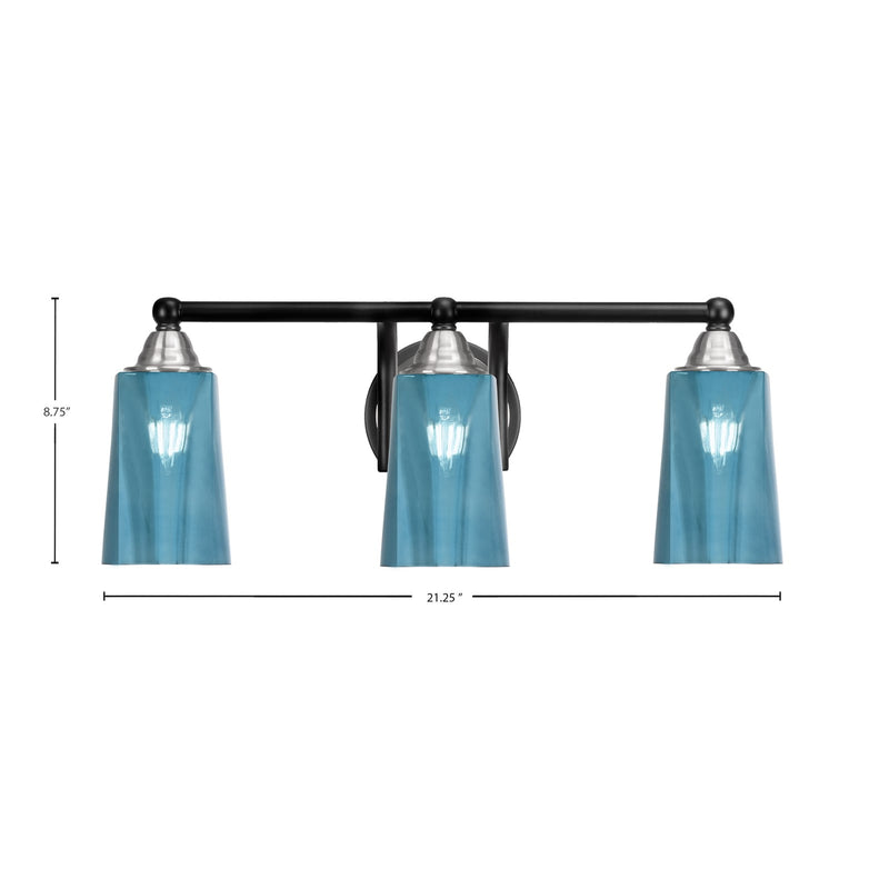 Toltec Paramount 3-Light Bath Bar | Matte Black & Brushed Nickel Steel and Blue Gradient Glass | Bathroom Vanity & Powder Room | 7.25 x 8.75 in | Model 3423-MBBN-265
