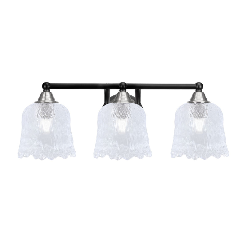 Toltec Paramount 3-Light Bath Bar | Modern Matte Black & Brushed Nickel with Clear Lava Glass | Bathroom Vanity Light | D 8 x H 8.75 in | Model 3423-MBBN-4230