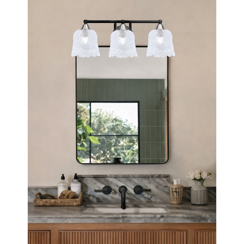 Toltec Paramount 3-Light Bath Bar | Modern Matte Black & Brushed Nickel with Clear Lava Glass | Bathroom Vanity Light | D 8 x H 8.75 in | Model 3423-MBBN-4230
