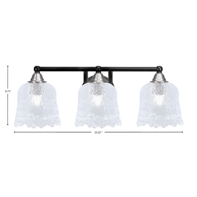 Toltec Paramount 3-Light Bath Bar | Modern Matte Black & Brushed Nickel with Clear Lava Glass | Bathroom Vanity Light | D 8 x H 8.75 in | Model 3423-MBBN-4230