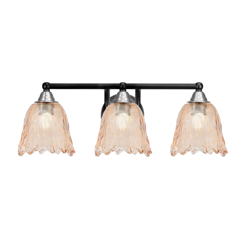 Toltec Paramount 3-Light Bath Bar | Modern Matte Black and Brushed Nickel with Amber Lava Glass | Bathroom Vanity Lighting | 8 x 8.75 in | Model 3423-MBBN-4233