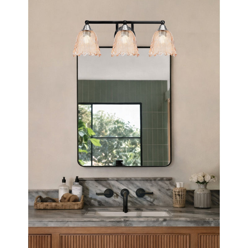 Toltec Paramount 3-Light Bath Bar | Modern Matte Black and Brushed Nickel with Amber Lava Glass | Bathroom Vanity Lighting | 8 x 8.75 in | Model 3423-MBBN-4233